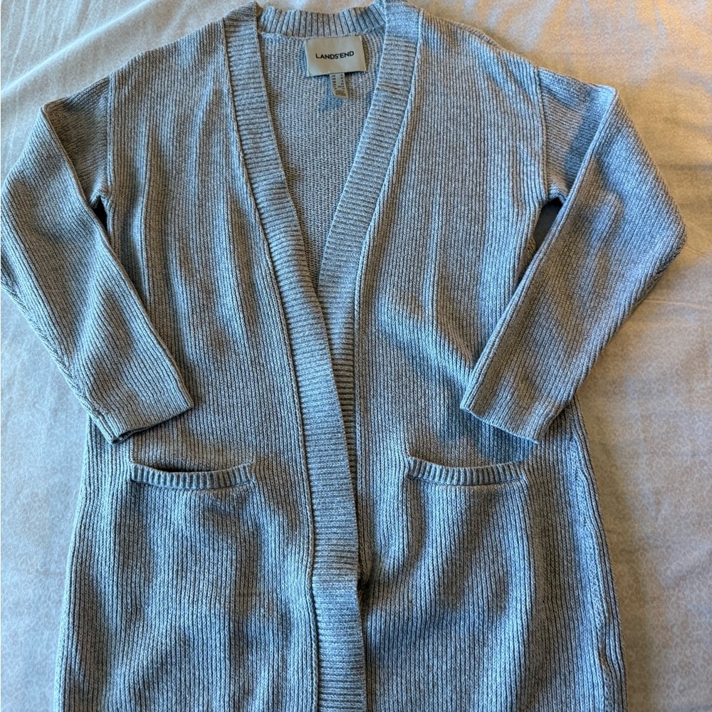 Lands' End Women's Light Gray Cardigan